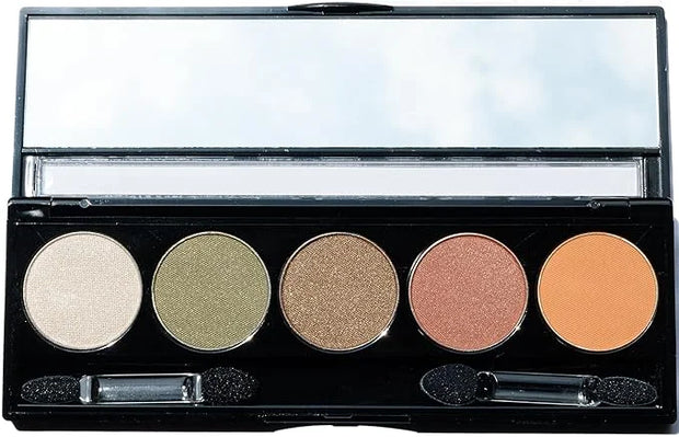Moroccan Spice Shimmer White, Olive Green, Gold, Copper Penny Red, and Light Matte Orange Vegan Eyeshadow Palette; Talc, P...