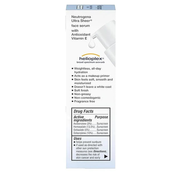Neutrogena Ultra Sheer Moisturizing Face Serum with Vitamin E & SPF 60, All Day Facial Sunscreen Serum with Broad Spectrum...