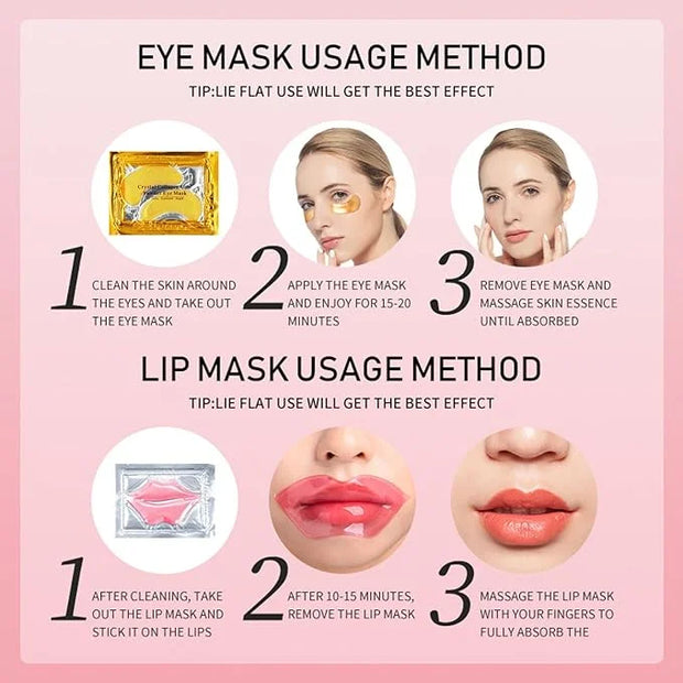 32 Pairs Lip Masks with Eye Mask, 24K Collagen Under Eye Patches for Dark Circles and Puffy Eyes, Reduce Lip Wrinkles, Ant...