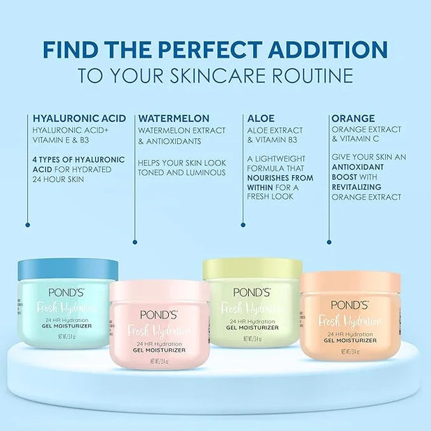 POND'S Hyaluronic Acid, Vitamin E & B3 Gel Face Moisturizer For 24 hour Hydration and Luminous Skin, 3.4 oz - Product Image
