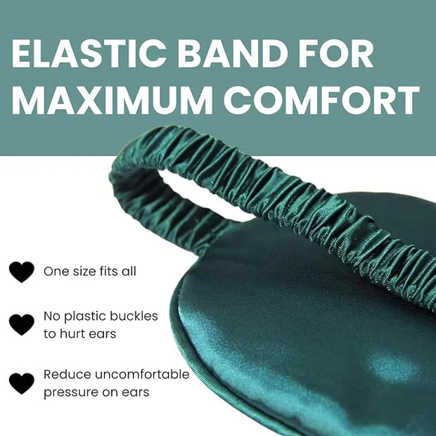 Silk Satin Sleeping Eye Mask, Dark Green Sleep Eye Mask Night Blindfold for Women and Men, Soft Breathable Blackout Eyesha...