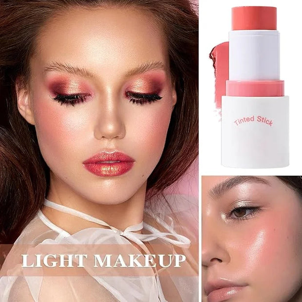 Cream Blush Stick with Brush and Makeup Sponge,Waterproof Multi Cream Makeup Stick,Lightweight,Long-lasting,2 in 1 Multi B...
