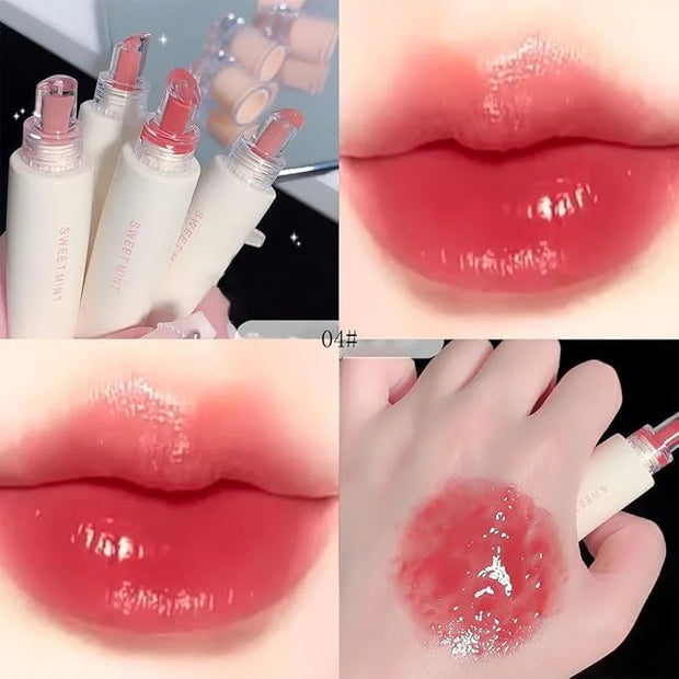 4 Pcs Hydrating Jelly Lip Gloss,Long Lasting Waterproof Non-Stick Cup Lip Glaze Set,Moisturizing Tinted Lip Balm,Mirror Li...