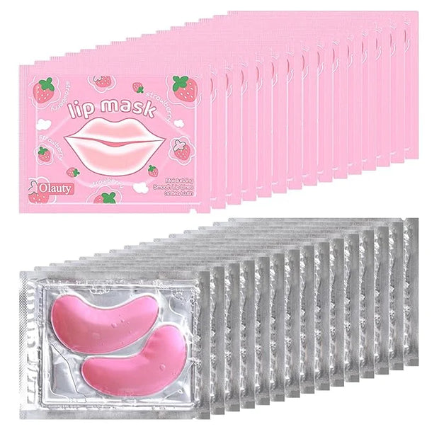 30 Pairs Eye Masks & Lip Masks, Crystal Collagen Under Eye Patches for Puffy Eyes, Moisturizing Lip Mask Pink Lip Pads for...