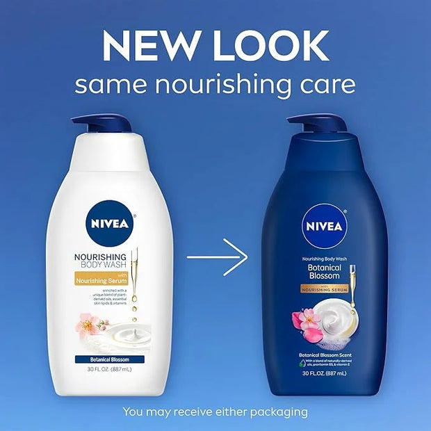 NIVEA Nourishing Botanical Blossom Body Wash with Nourishing Serum, Moisturizing Body Wash for Women, Enriched with Provit...