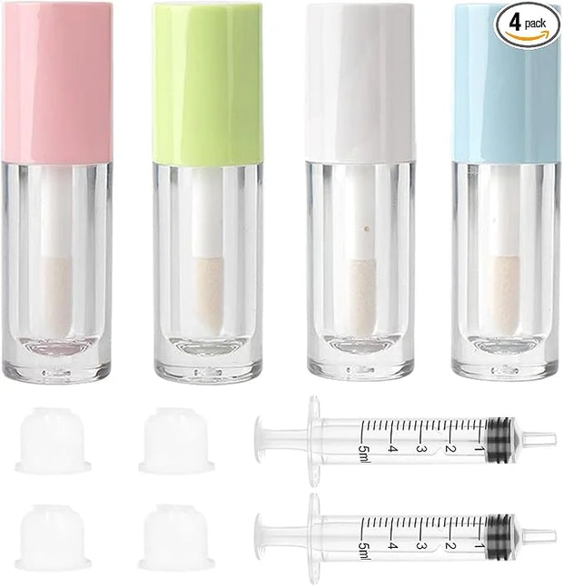 Qeuly 4 Piece Lip Gloss Tubes, 6ml Empty Lip Gloss Tubes with Wand, Clear Plastic Lip Gloss Containers for Skin Care Oil D...