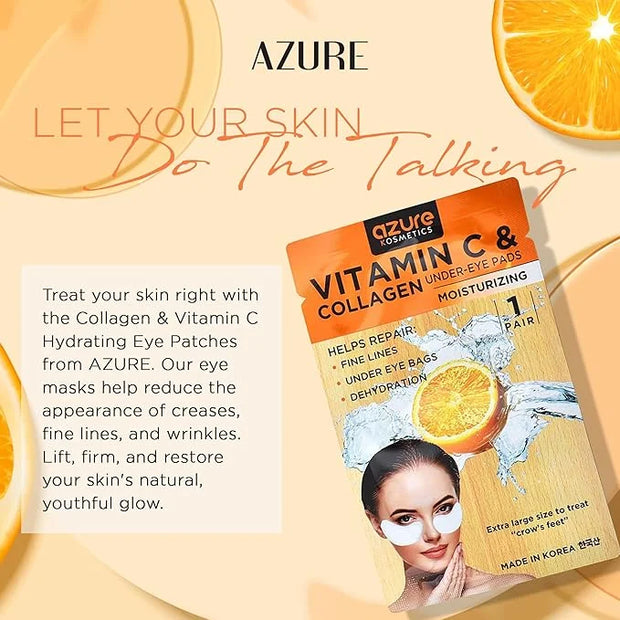 AZURE Collagen & Vitamin C Hydrating Under Eye Pads - Toning, Moisturizing & Rejuvenating Eye Mask Patches - Reduces Fine ...