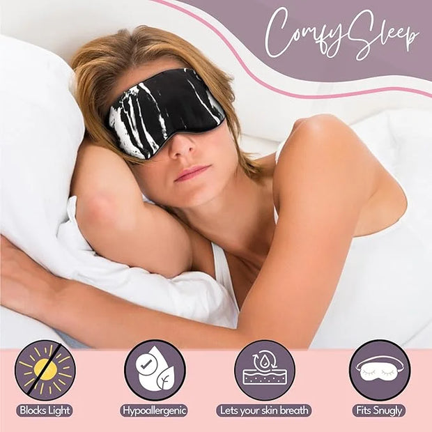 Celestial Silk Mulberry Silk Sleep Eye Mask with Adjustable Elastic Strap (Normal - Adjustable, Black Marble) - Product Image