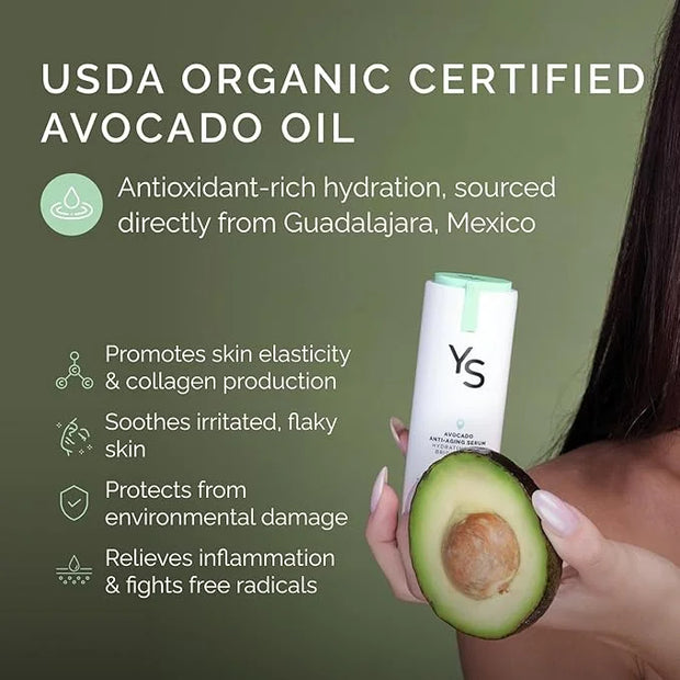 Avocado Anti-Aging Serum - Hydrating, Brightening, Wrinkle Reducer, Facial Skincare - Organic Avocado Oil, Vitamin C, Hyal...