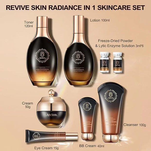 Ginseng Anti-Aging Skincare 12-Piece Set With Facial Cleanser, Face Serum, Face Cream, Eye Cream, Toner Skin Care Kit For ...