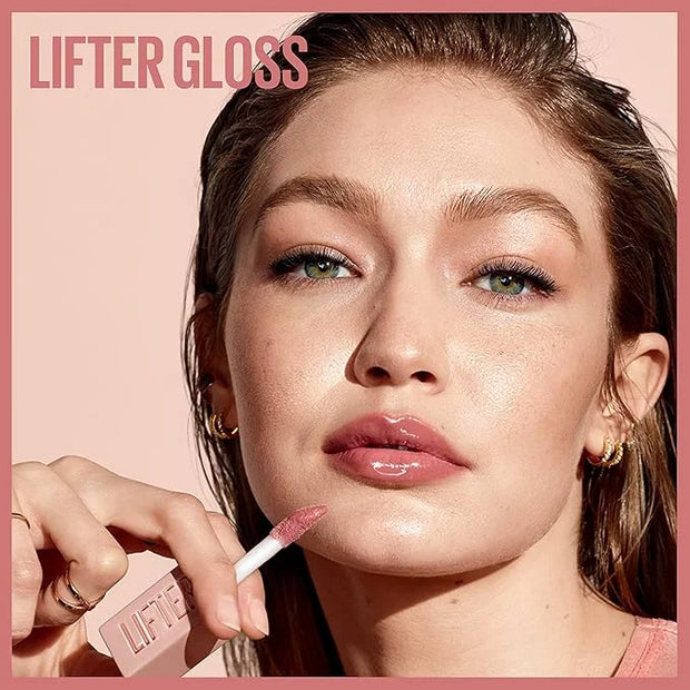 Maybelline Lifter Gloss, Hydrating Lip Gloss with Hyaluronic Acid, High Shine for Plumper Looking Lips, Brass, Pink Neutra...