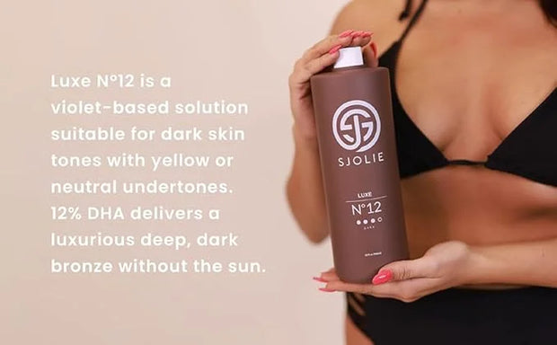 SJOLIE Spray Tan Solution - Luxe 12 - Violet Based Dark Blend | Sunless Tanning Solution for Deep, Dark Bronze Finish, All...