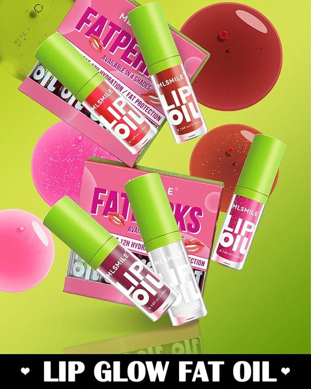 4 Colors Lip Oil Lip Glaze Set,Hydrating Tinted Plumping Lip Gloss,Shiny Glow Reviver Lip Care Oil,Longlasting Non-sticky ...