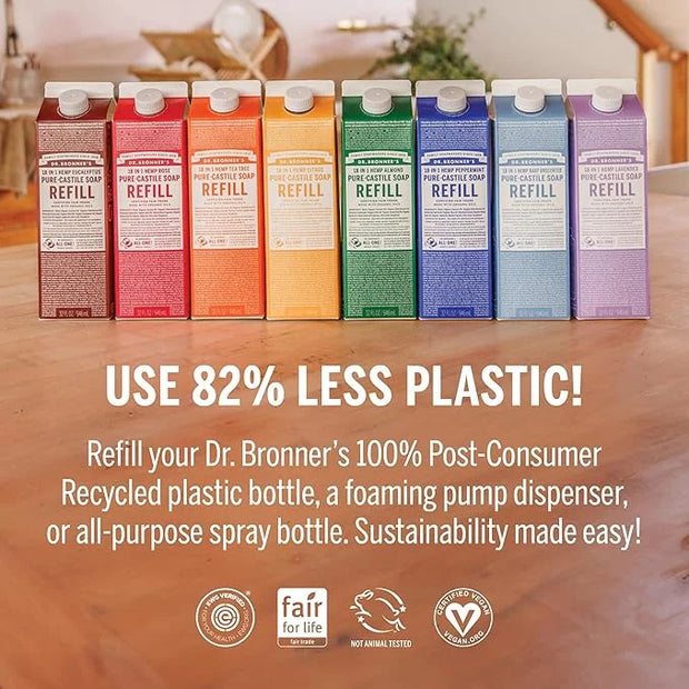 Dr. Bronner’s Pure-Castile Liquid Soap Bottle & Refill Carton - Made with Regenerative Organic Certified Oils, 82% Less Pl...
