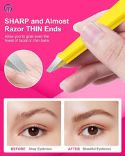 Expert Eyebrow Hair Removal Tweezer with Leather Case, GlamTweeler High Precision Slant Tip Stainless Steel Tweezers for M...