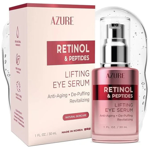 Azure Cosmetics Retinol & Peptides Lifting Eye Serum - Anti Aging, De-Puffing & Revitalizing Dark Circle Corrector - Reduc...