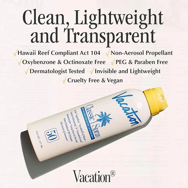 Vacation Classic Spray Sunscreen SPF 50 3-Pack, Broad Spectrum Sunscreen Spray, Vegan Sunblock Spray, Body Lotion with SPF...
