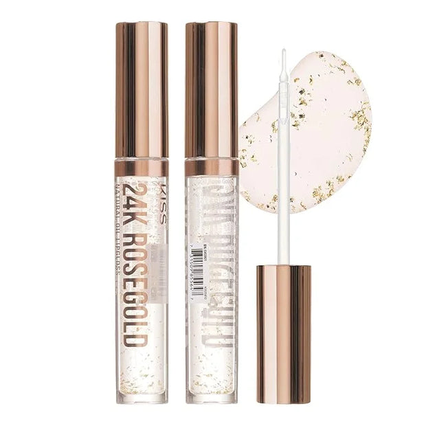 3 PACK Lip Oil Gloss, Hydrating Non-Sticky Lip Oil, 100% Natural Oil Clear Lip Gloss, Lightweight Lip Moisturizer (Rosegol...