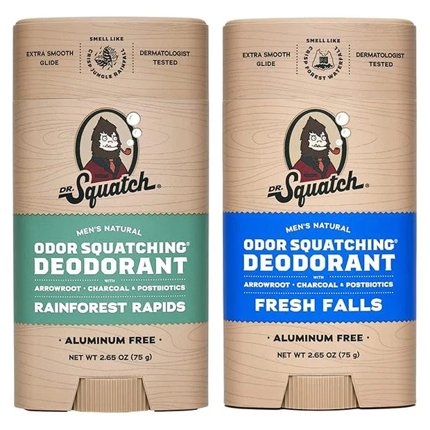 Dr. Squatch Natural Deodorant for Men - Odor-Squatching Aluminum Free - Rainforest Rapids & Fresh Falls (2.65 oz, 2-Pack) ...