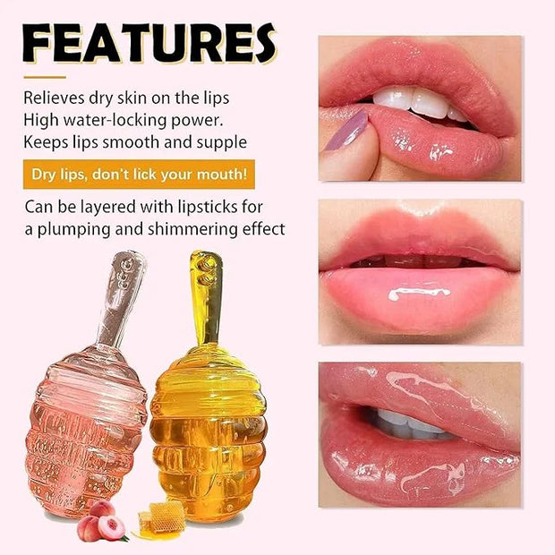 Honey Lip Oil Set, 2pcs Moisturizing Cute Lip Gloss Gift Set, Jelly Honey Lip Oil Gloss, Colorless Lip Care Oils For Very ...
