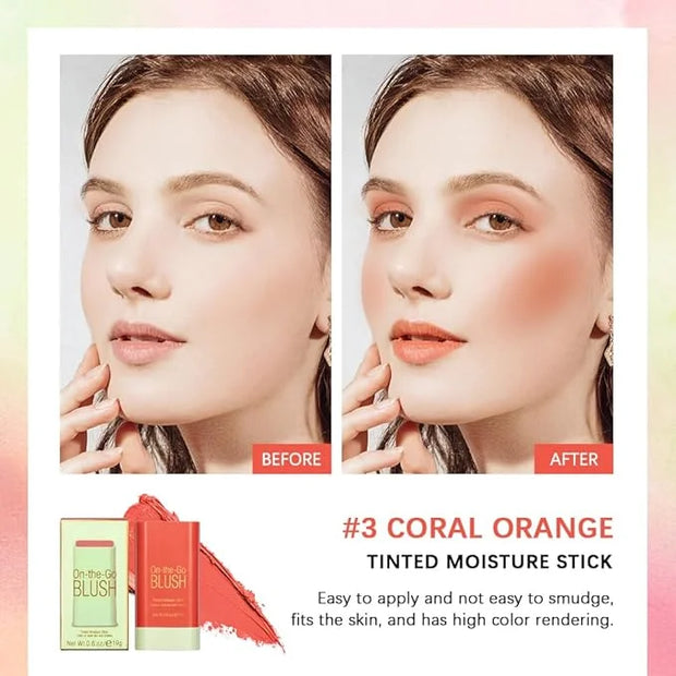 Soft Creamy Blush Stick,On-the-Go Blush,2-in-1 Cheek and Lip Tint,Waterproof Hydrating Solid Natural Moisture Smooth Blend...