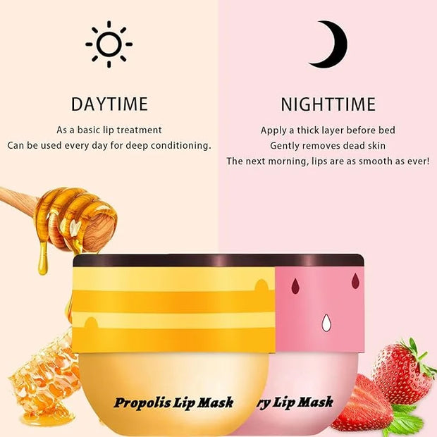 2PCS Lip Mask Overnight, Honey&Strawberry Moisturizing Exfoliator