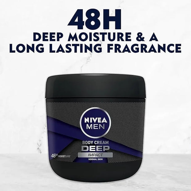 Beiersdorf Nivea Men Body Cream Deep Impact Normal Skin 13.5oz 48h Moisture - Product Image