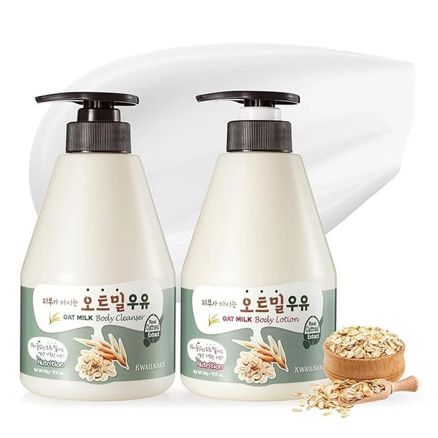 WELCOS Kwailnara Oat Milk Body Lotion & Body Wash Set – Moisturizing & Revitalizing Korean Skincare Bundle with Oat Extrac...