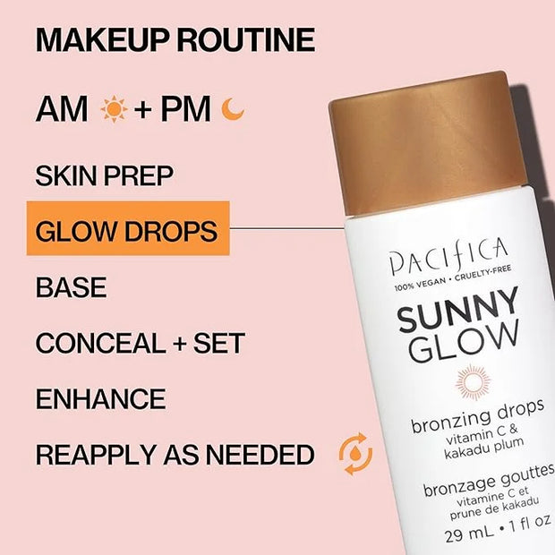 Pacifica Sunny Glow Liquid Face Bronzer Drops - Face Makeup Bronzing For Face & Cheeks for Instant Sun-Kissed Glow - Vitam...