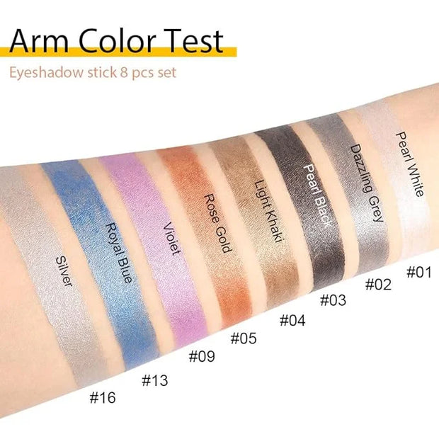 8Pcs Glitter Eye Shadow Sticks Liner Pencils Makeup, Pearl White Smokey Black Gray Silver Violet Purple Khaki Royal Blue S...