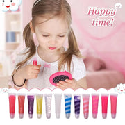 12Pcs Sparkle kids Lip Gloss Set with Unicorn Keychain Carrying Case, Assorted Flavors Moisturizing Shimmer Glossy Lip Par...