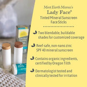 Earth Mama Lady Face® Tinted Mineral Sunscreen Stick, SPF 40 Medium/Dark Tint | Contains Organic Shea & Cocoa Butter | Fou...
