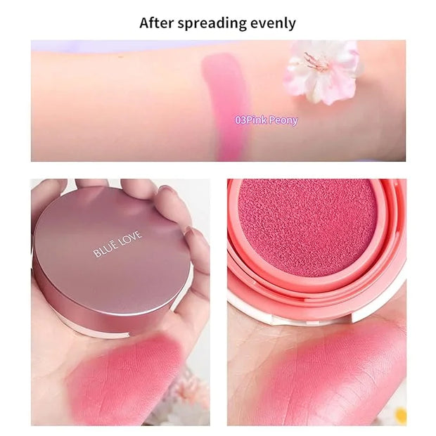 BLUE LOVE Cushion Liquid Blush - Silky Cheek Tint with Mirror, Natural Enhancer for a Radiant Finish, Contours & Highlight...