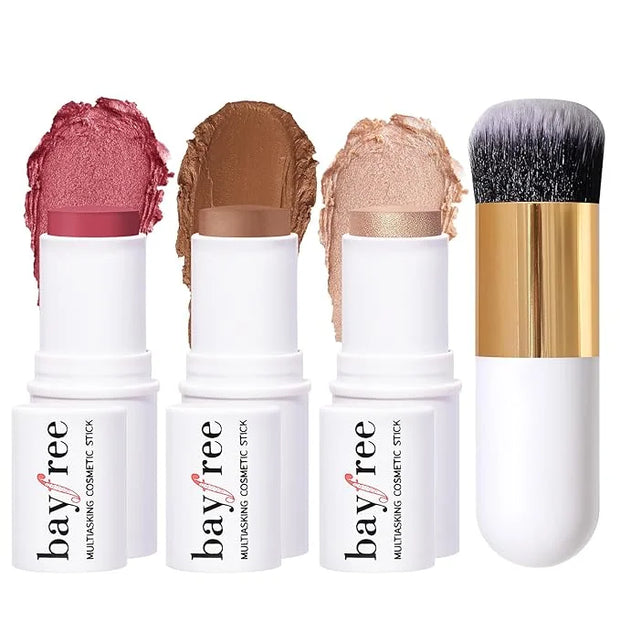 KIMUSE Face Sticks Trio, Cream Blush Stick & Highlighter Stick & Contour Stick for Sculpt the Cheeks, Long Lasting Cream C...