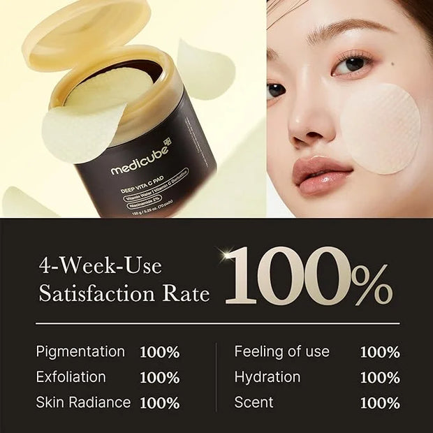 medicube Deep Vita C Facial Pads, Vitamin C Toner Pads for Uneven Skin Tone, 500,000PPM of vitamin water & 3 types of vita...