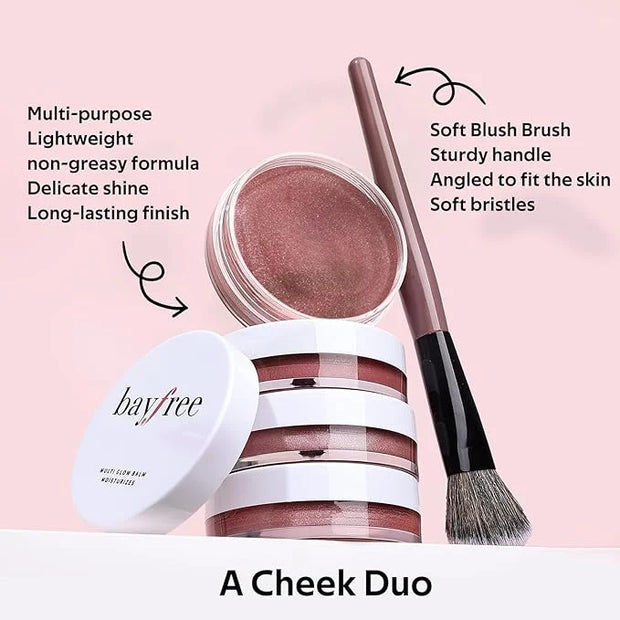 Multi Cream Blush & Blush Brush Set, Korean Makeup Blush for Cheeks, Multi-Use Face Balm, Lightweight & Hydrating, Blendab...