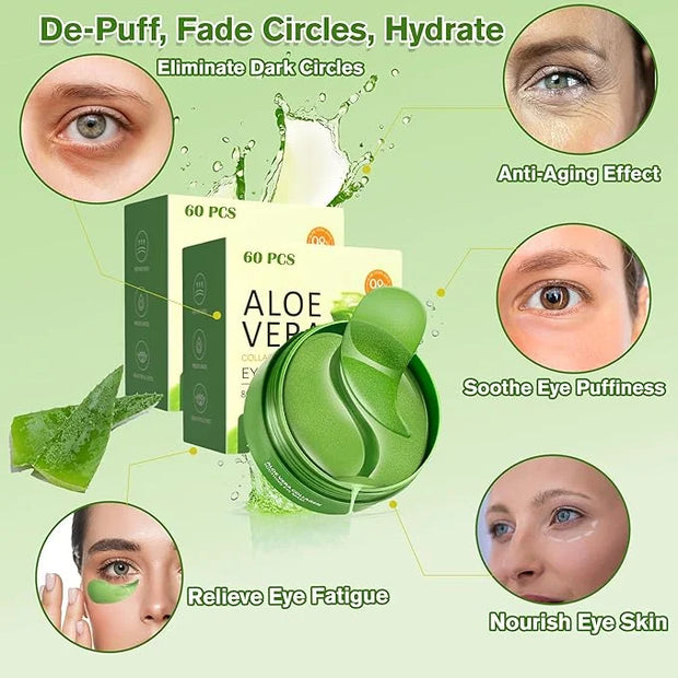 Aloe Vera Eye Gel Patches 2 Pack 120 PCS, Soothing & Hydrating, Reducing Dark Circles and Puffiness, Collagen-Infused Eye ...