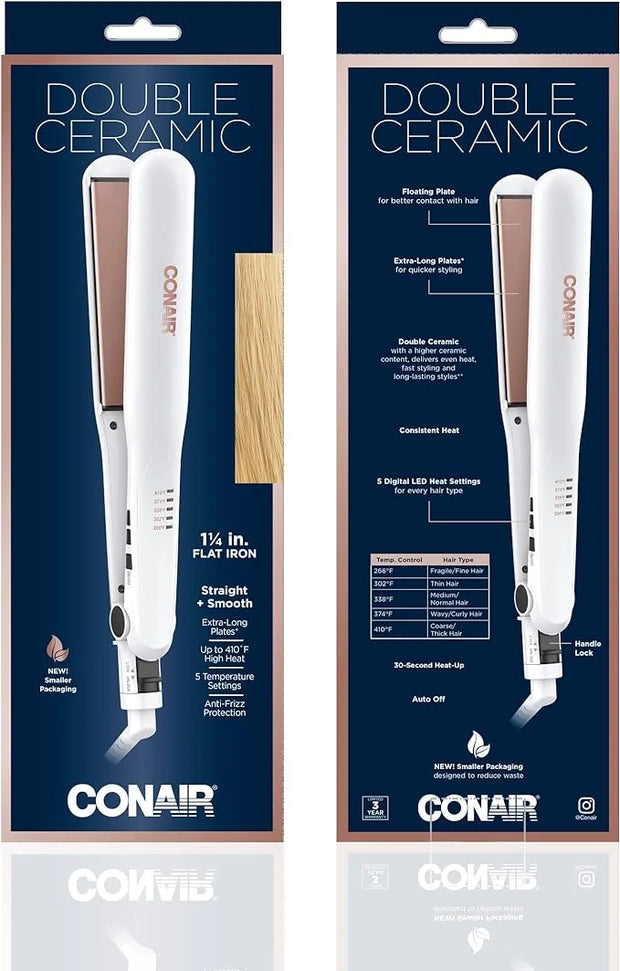 Conair Double Ceramic Flat Iron, 1 1/4-inch Hair Straightener - Product Image
