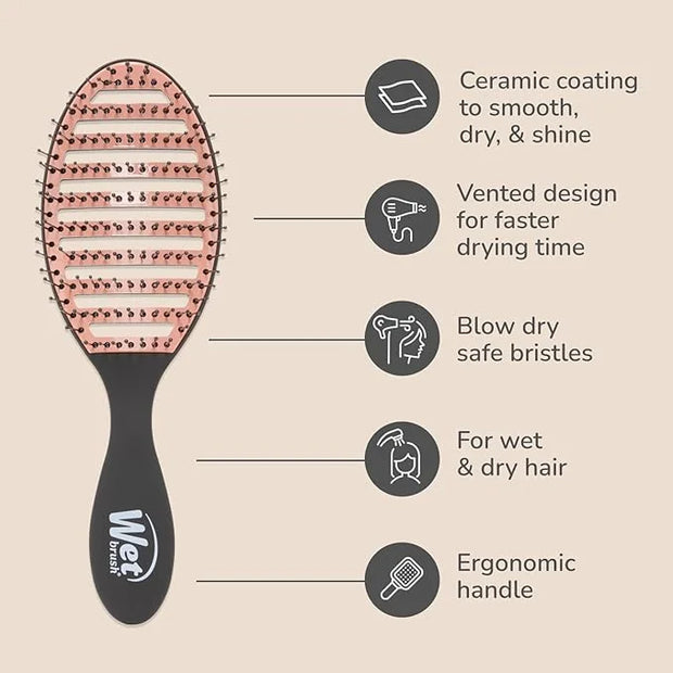Wet Brush Ceramic Speed Dry Hair Brush, Black - Vented Design & Soft HeatFlex Bristles Are Blow Dry Safe - Ergonomic Handl...