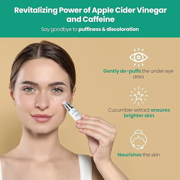 Apple Cider Vinegar Eye Cream with Vitamin B3, Caffeine, Cucumber Extract to Reduce Puffiness, Eye Bags and Dark Circles, ...