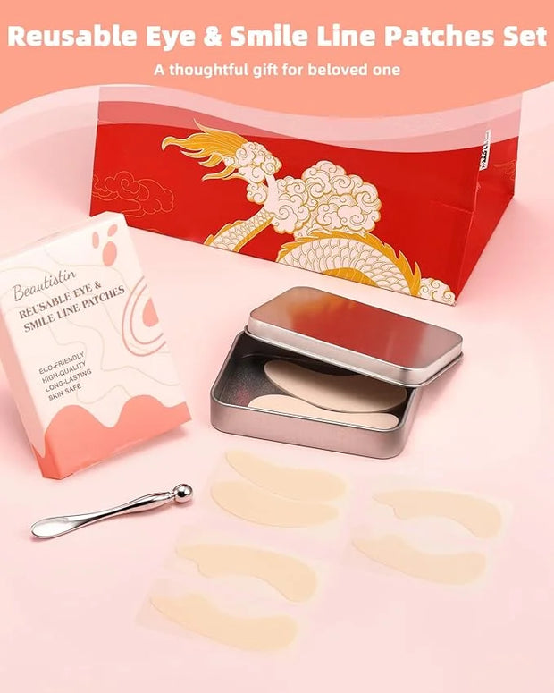Reusable Eye and Smile Line Patches - 4 Pairs Silicone Under Eye Patches and Nasolabial Folds Patches, Reusable Eye Mask, ...