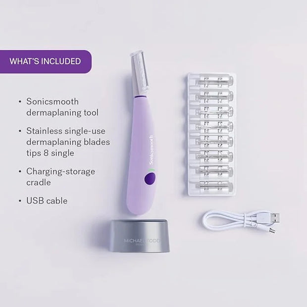 Michael Todd Beauty Sonicsmooth Dermaplane Razor for Women Face + Eyebrow trimmer Dermaplaning System - Peach Fuzz Remover...
