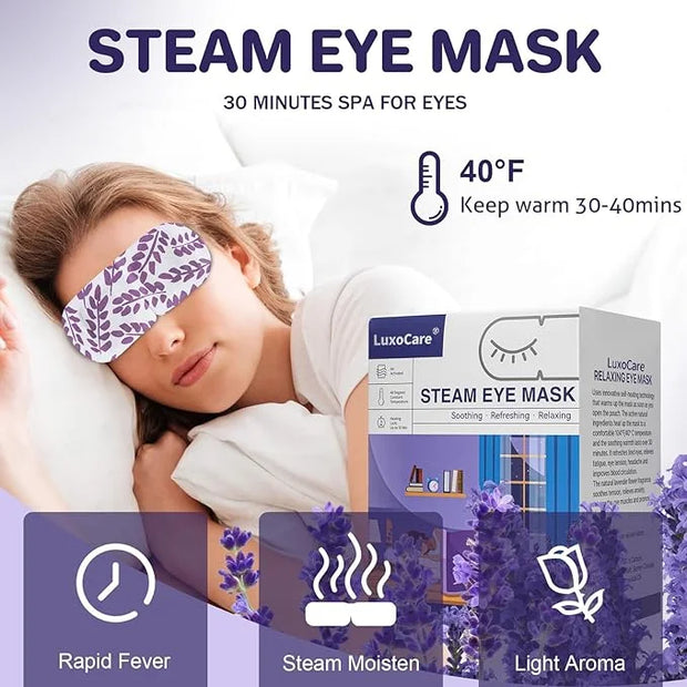 Steam Eye Mask - Self Heating, Moist Hot, Purple, Polyester, Disposable, Lightweight, Eye Mask for Puffy Eyes, Dry Eyes, P...