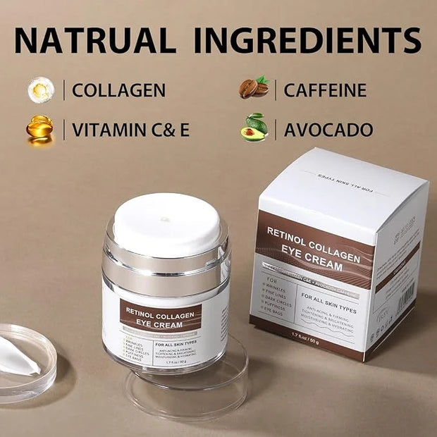 Eye Cream with Retinol Collagen for Wrinkles, Avocado for Hydrating, Caffeine and Vitamin C for Dark Circles and Puffiness...