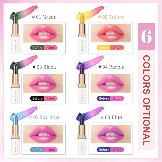 Color Changing Lipstick, 6-Colors Lip Stain Temperature Activated Vegan Formula, Magic Lipstick Long-Lasting, Nourishing, ...