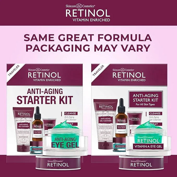 Retinol Eye Gel - Reduces Puffiness & Dark Circles, Restores Elasticity Anti-Aging Starter Kit – Perfect For Travel or Fir...