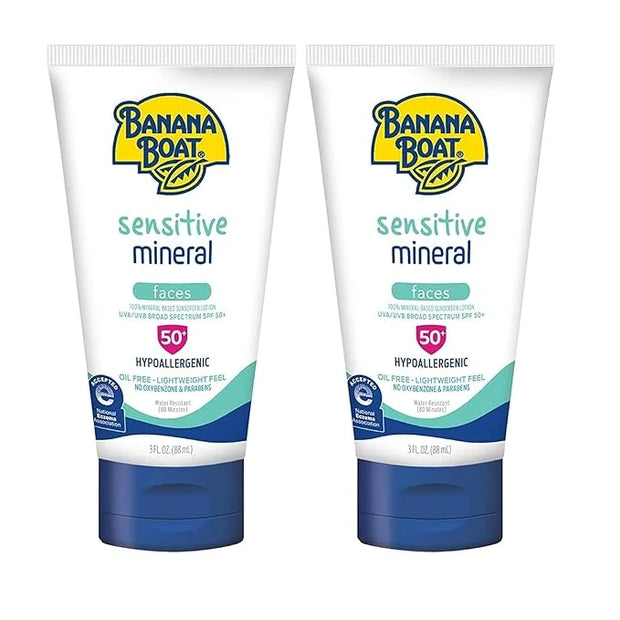 Banana Boat Sensitive 100% Mineral Face Sunscreen Lotion SPF 50 Twin Pack | Travel Size Sunscreen, Mini Sunscreen for Face...