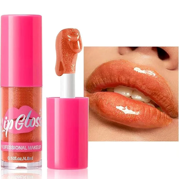 Reddish Orange Lip Gloss Lip Plumper Gloss Glitter Tinted Plumping Lip Gloss For Women Hydrating Long Lasting Shimmer Mois...