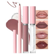 3-in-1Mocha Brown Matte Lip Stain Kit | Waterproof Lip Liner + Hydrating Matte Lip Gloss + Nourishing Lip Oil | Long Lasti...