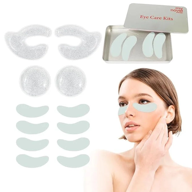 Reusable Eye Gel Cooling Pads and Silicone Eye Patches 6 Pairs, Eye Wrinkle Patches Reusable Under Eye Mask Plump Fine Lin...